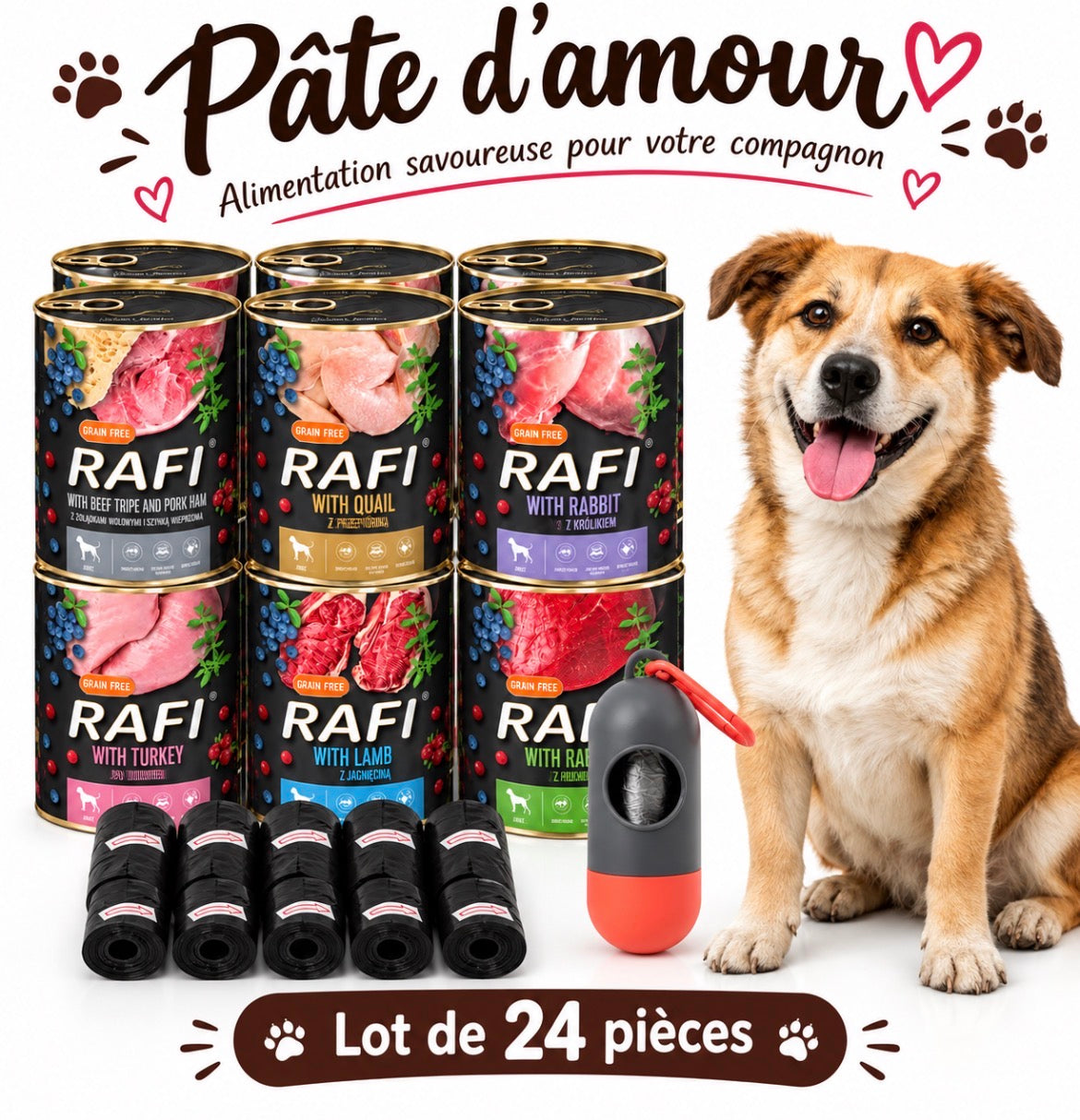 Pâte d’Amour – Lot de 24 pâtées RAFI pour chien