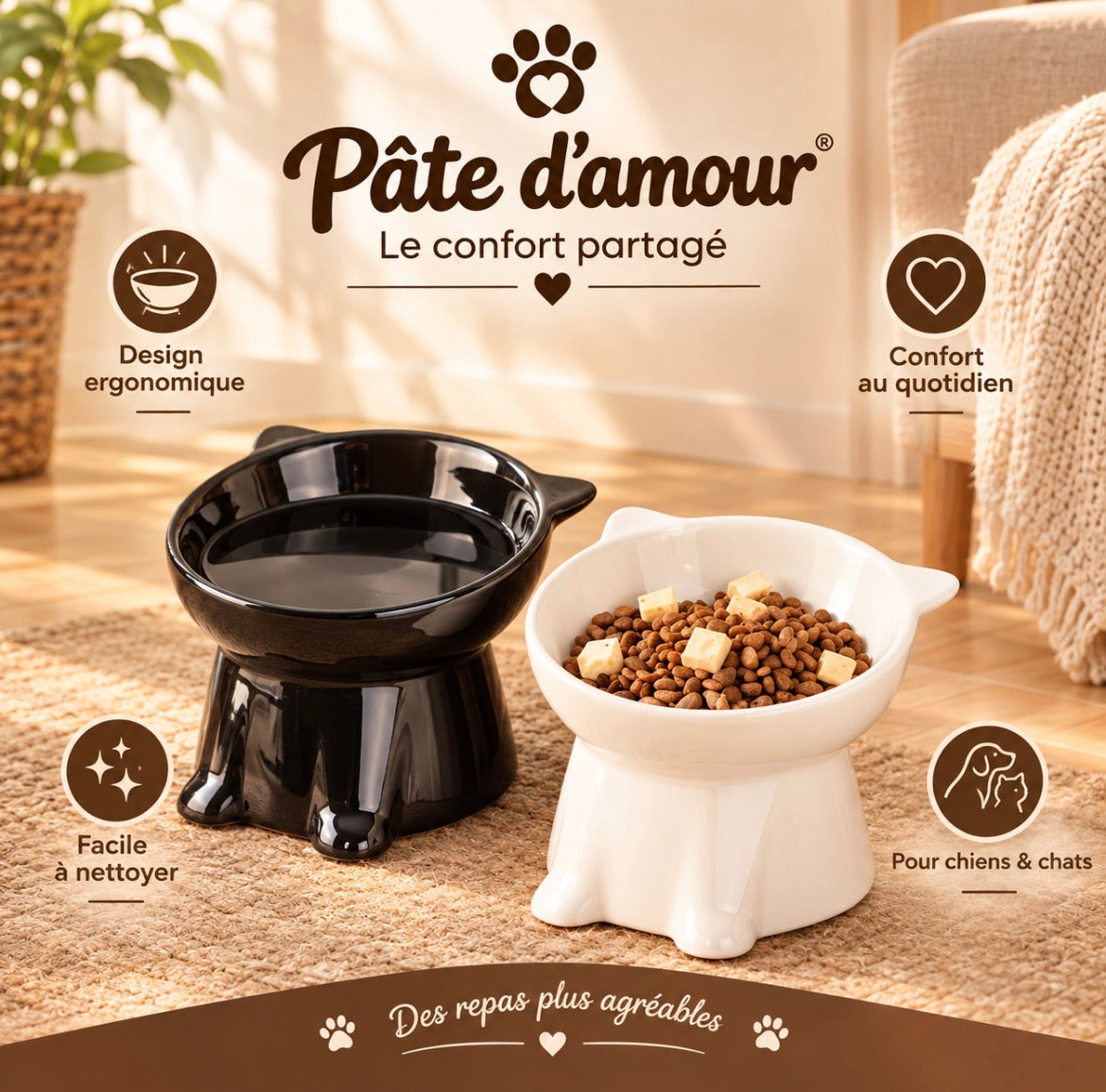 Gamelles surélevées pour chiens et chats – Pâte d’amour