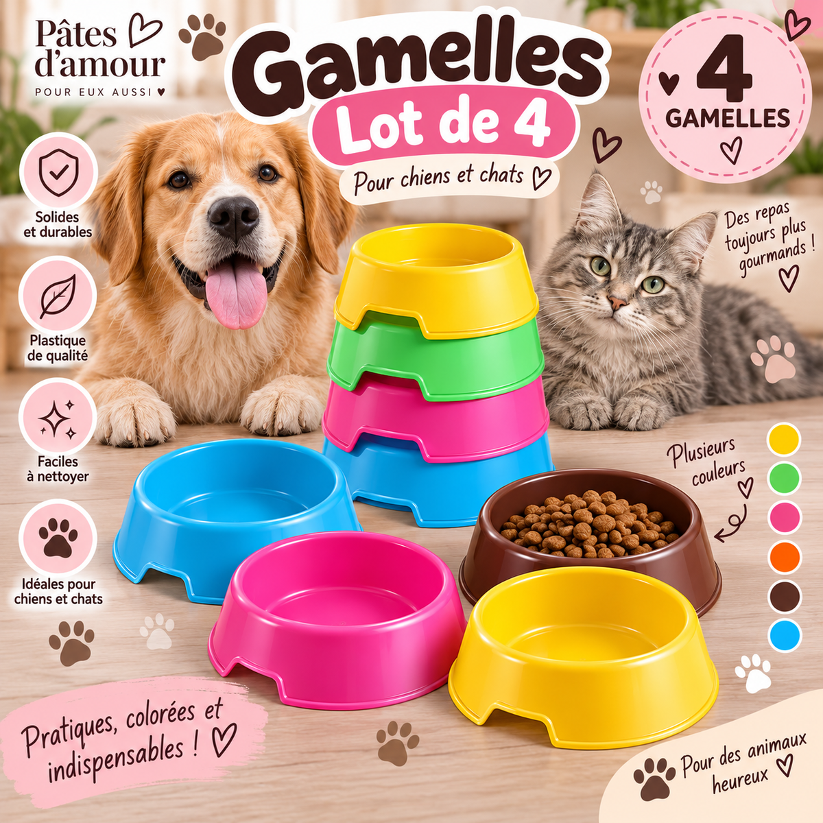 🐾 Gamelles pour chiens et chats – Lot de 4 🐾