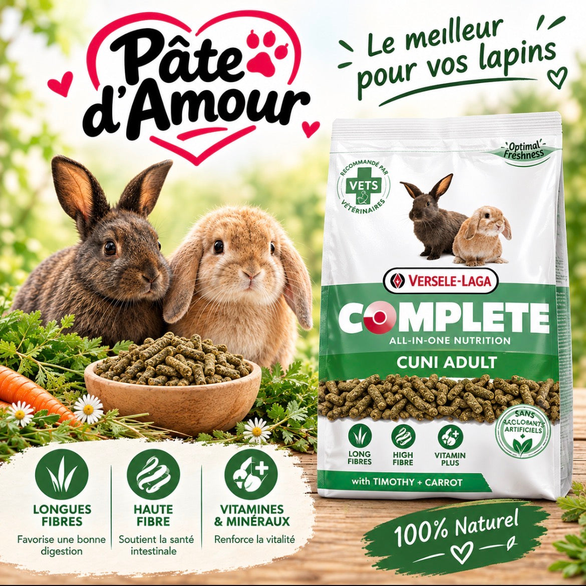 Pâte d’Amour – Granulés Complets pour Lapins ❤️