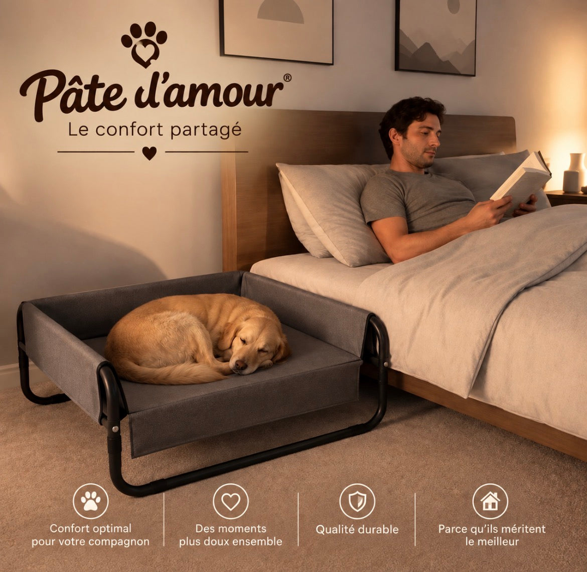 Lit surélevé pour chien – Confort & détente à la maison