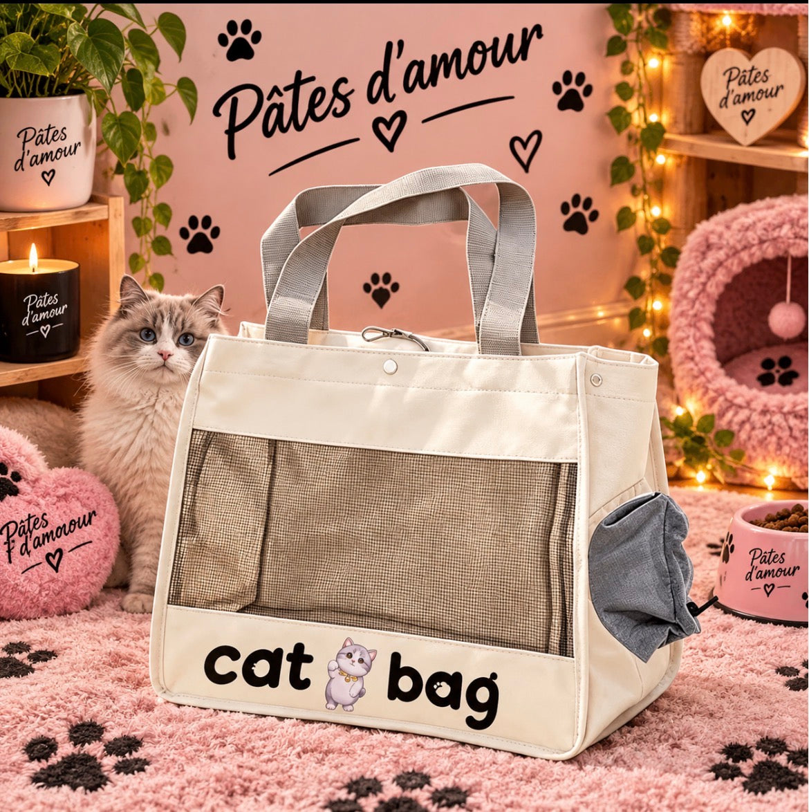 🐱 Sac de transport pour chat – Pâtes d’amour 🐾💕
