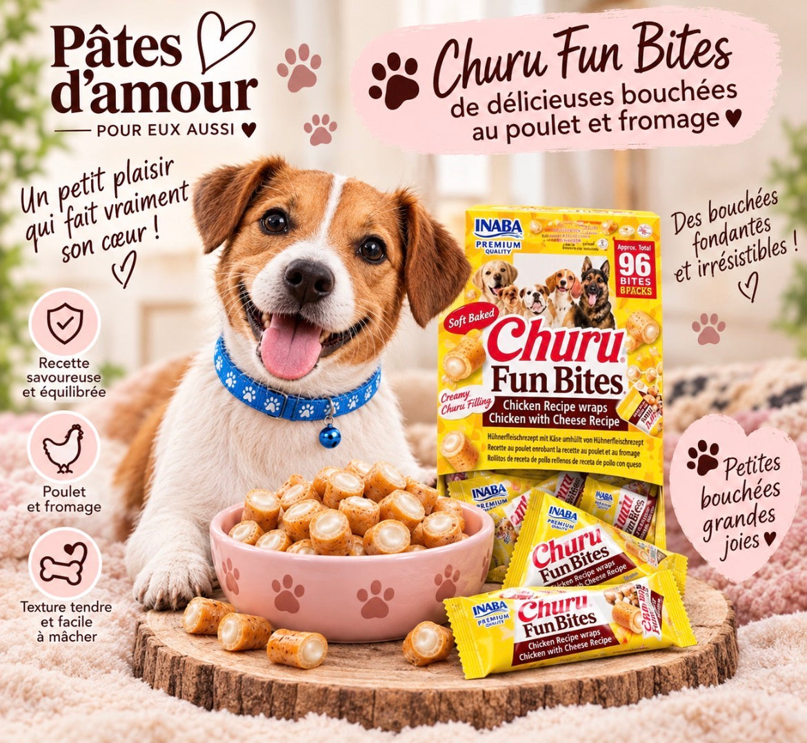 Churu Fun Bites pour chien – Bouchées tendres au poulet & fromage 🐶❤️