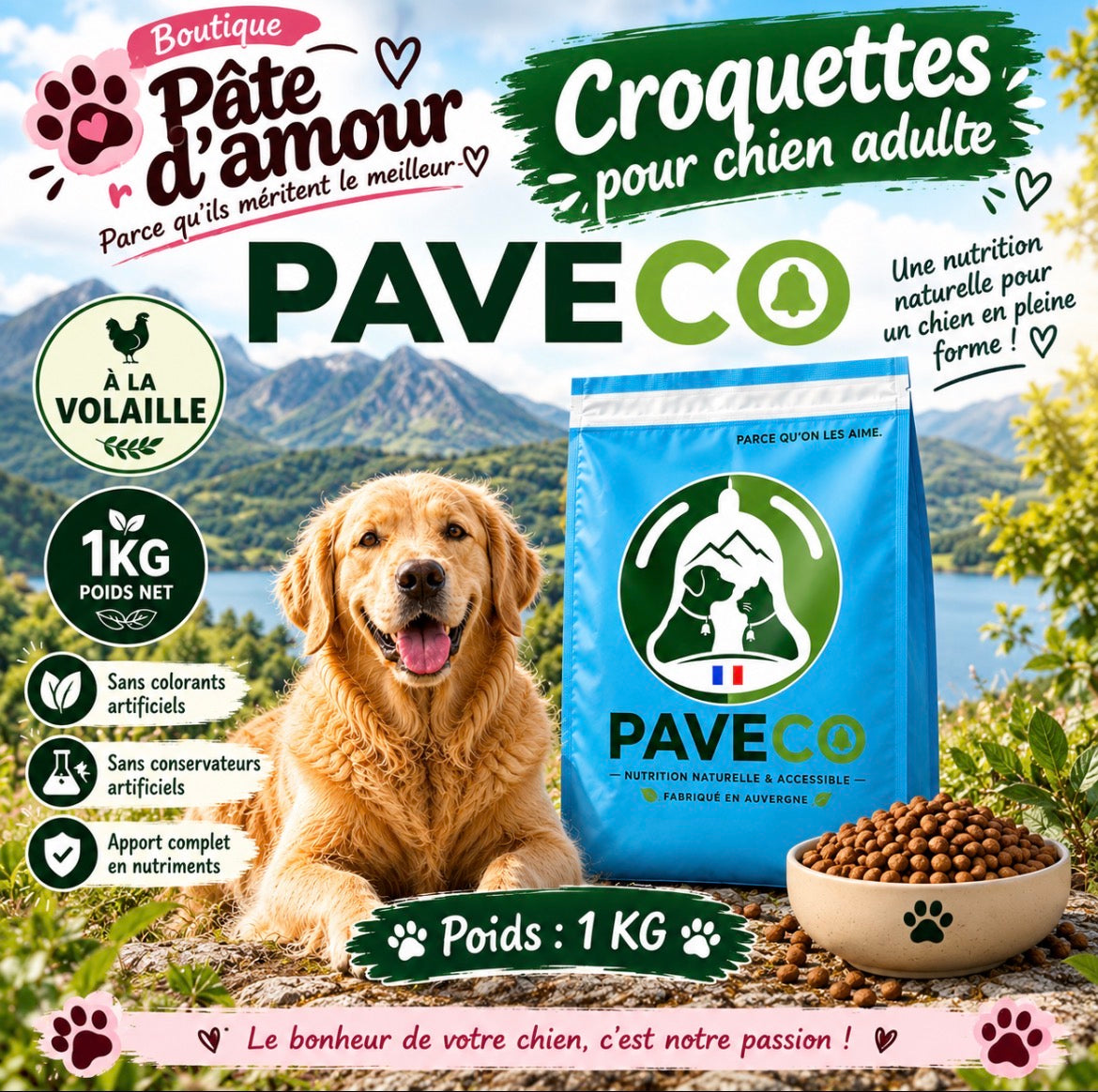 Pâte d’Amour – Croquettes PAVECO pour chien adulte 1 kg