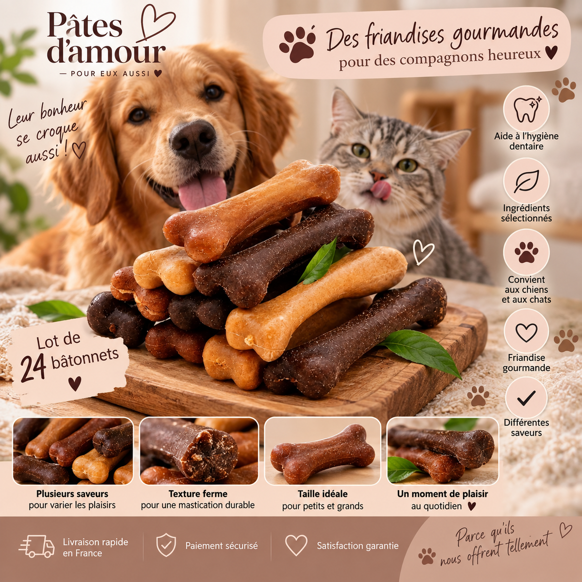 🐾 Bâtonnets à Mâcher pour Chiens & Chats – Lot de 24