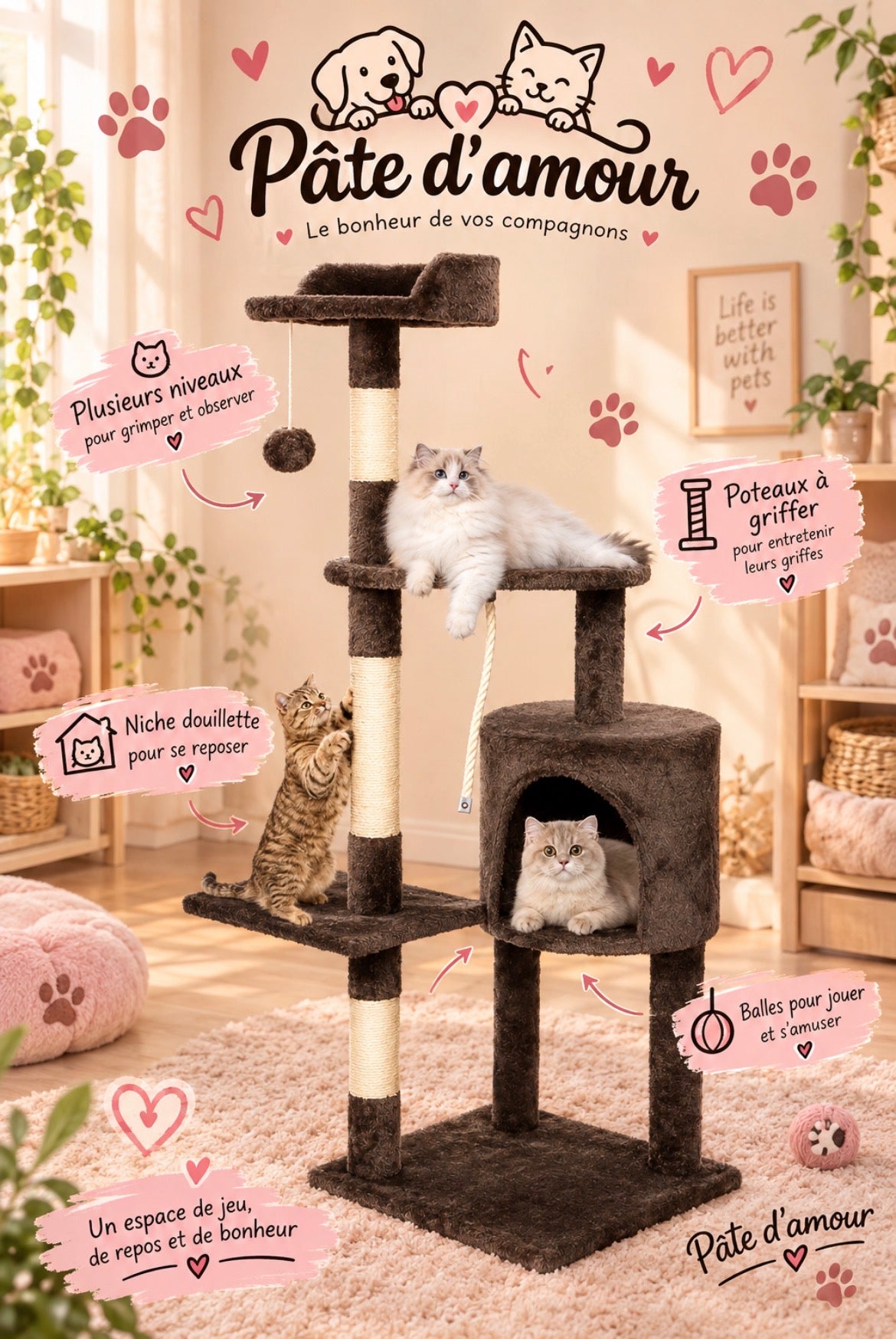Arbre à Chat Multi-Niveaux Marron – Jeu & Repos 🐾