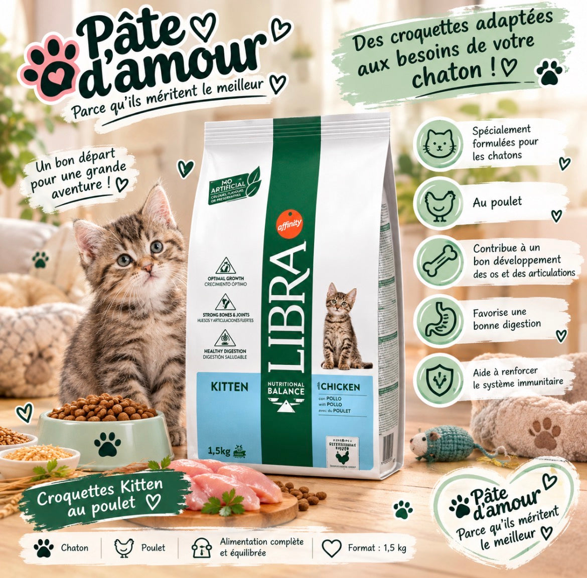 Croquettes pour chaton – Poulet – 1,5 kg