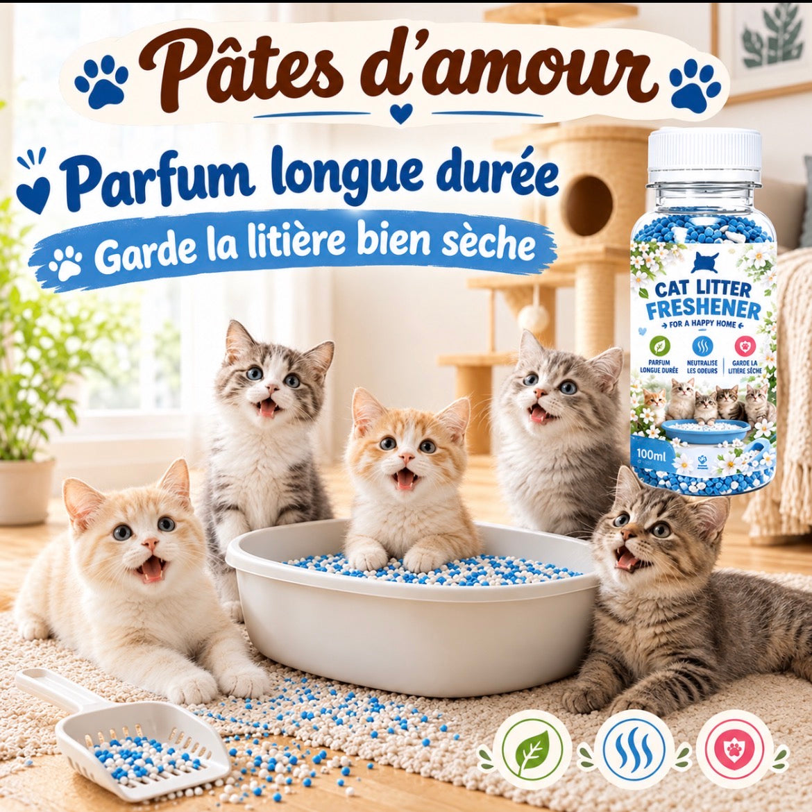 🐾 Granulés désodorisants pour litière – Pâtes d’amour 💕