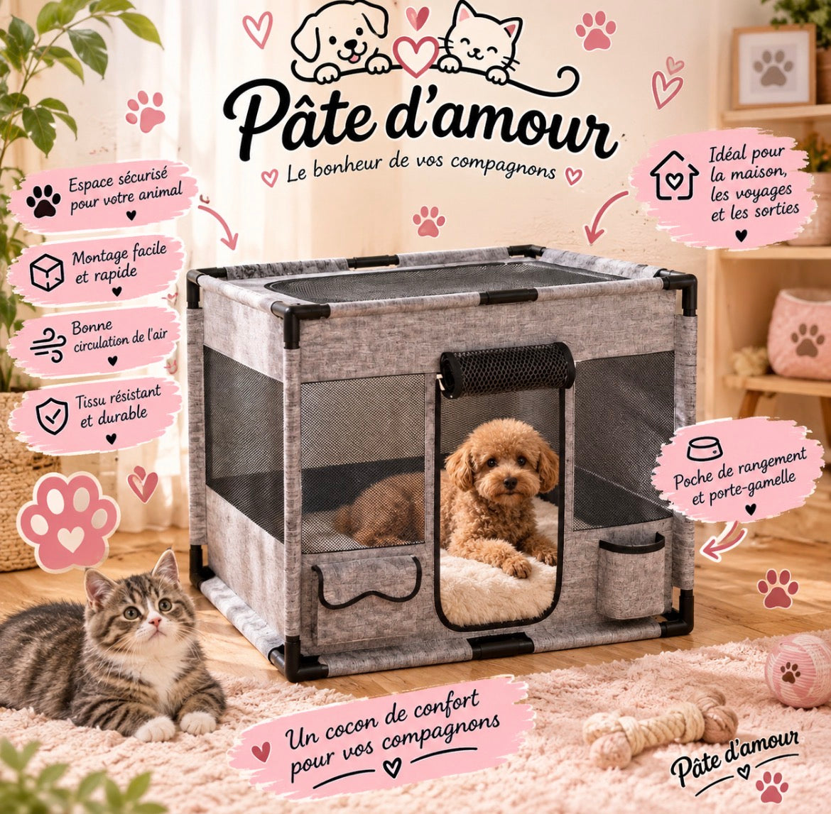 Parc de Jeu Pliable pour Animaux – Espace Confort & Sécurisé 🐶🐱