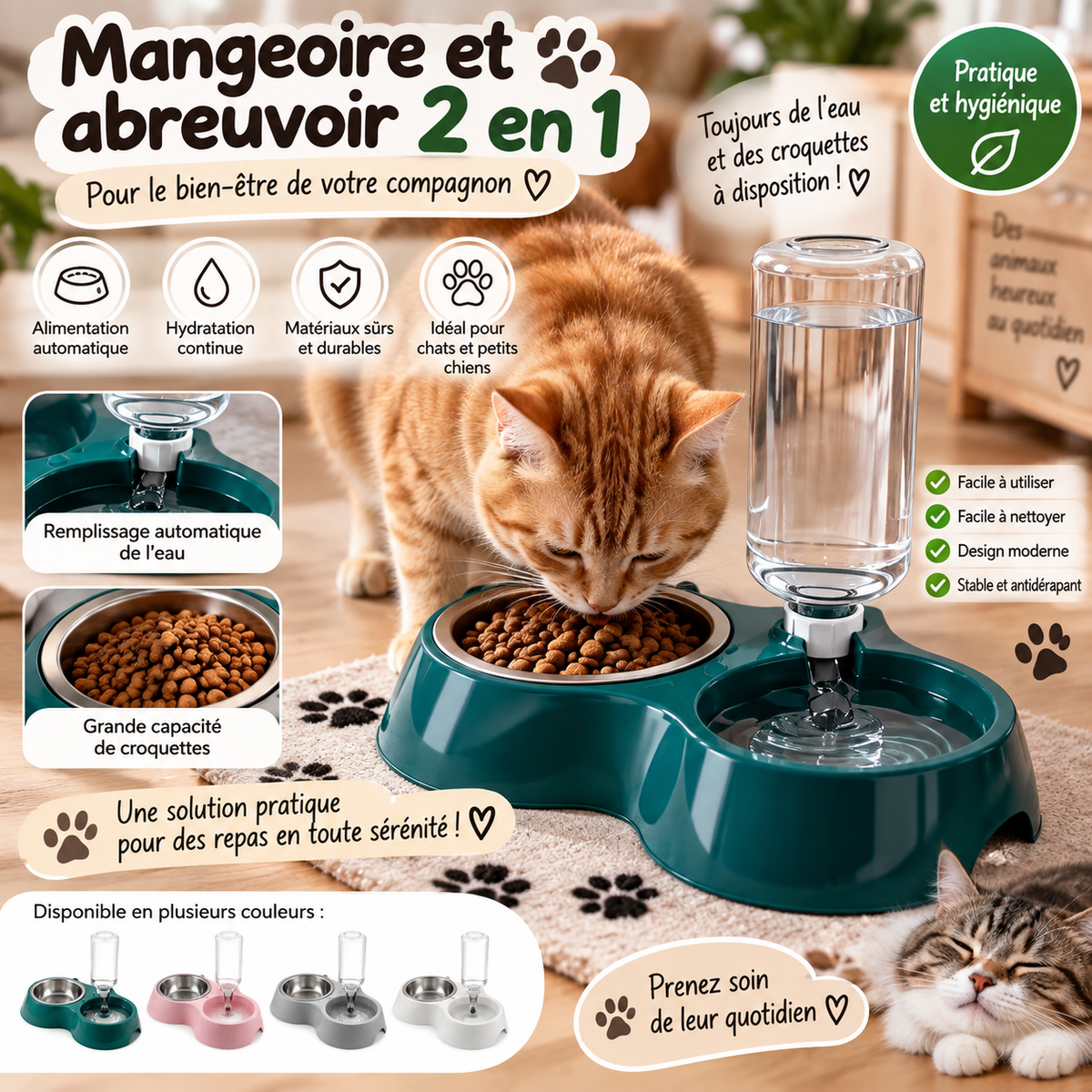 Mangeoire & Abreuvoir 2-en-1 pour Chiens et Chats 🐾