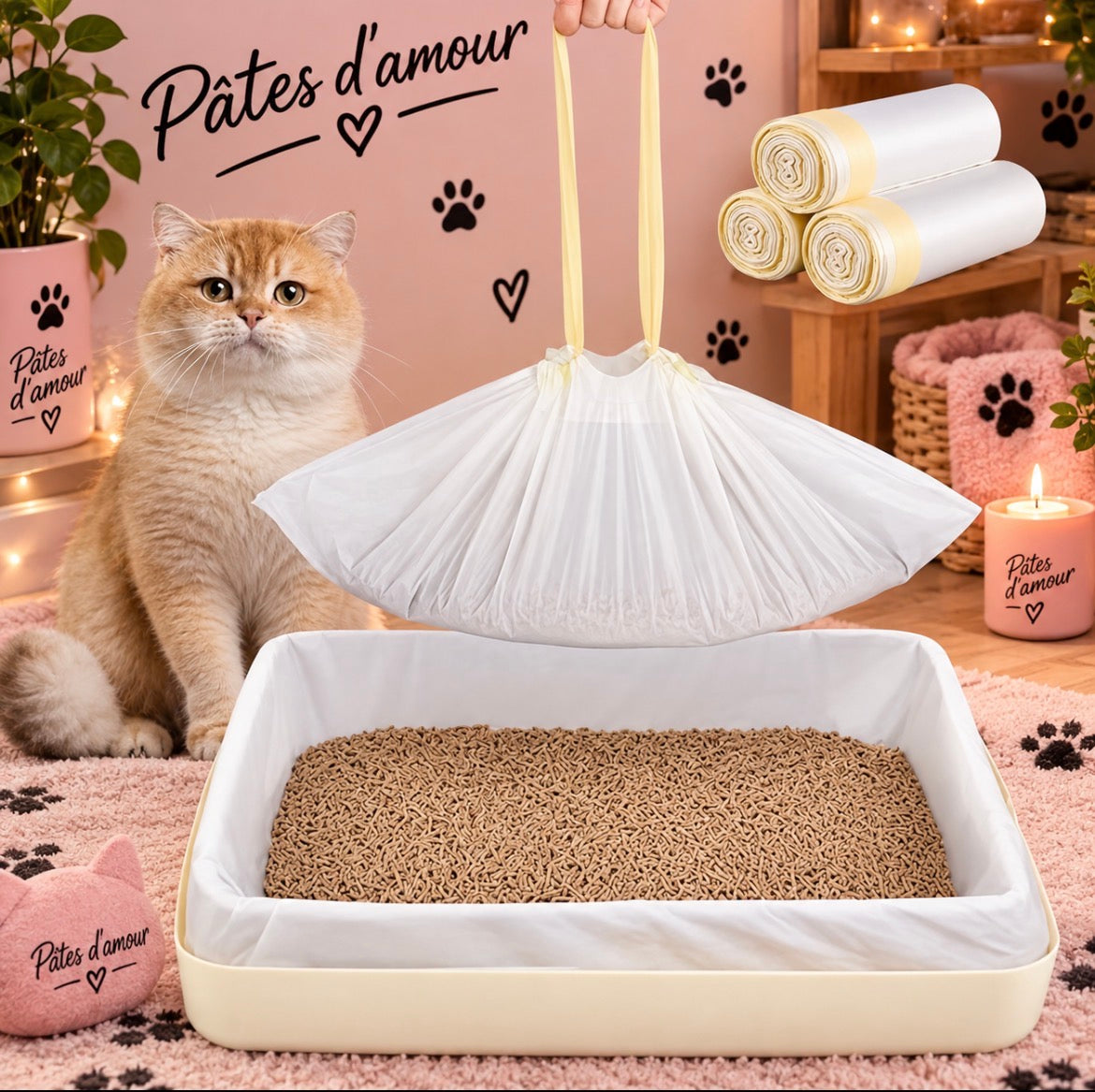 🐱 Sacs de litière pour chat – Pâtes d’amour 🐾