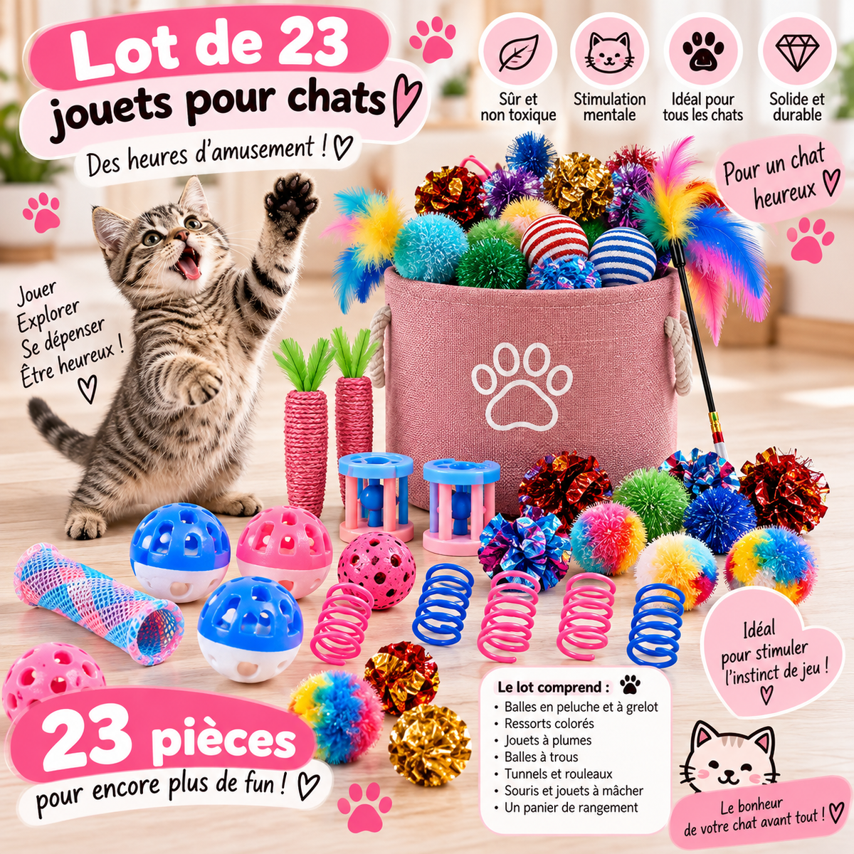 Lot de 23 Jouets pour Chats – Coffret de Jeux Colorés 🐱💕