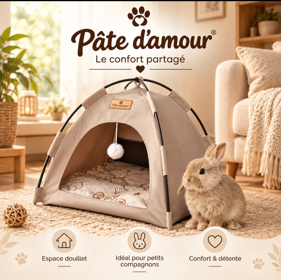Tente douillette pour lapin et petits animaux – Pâte d’amour