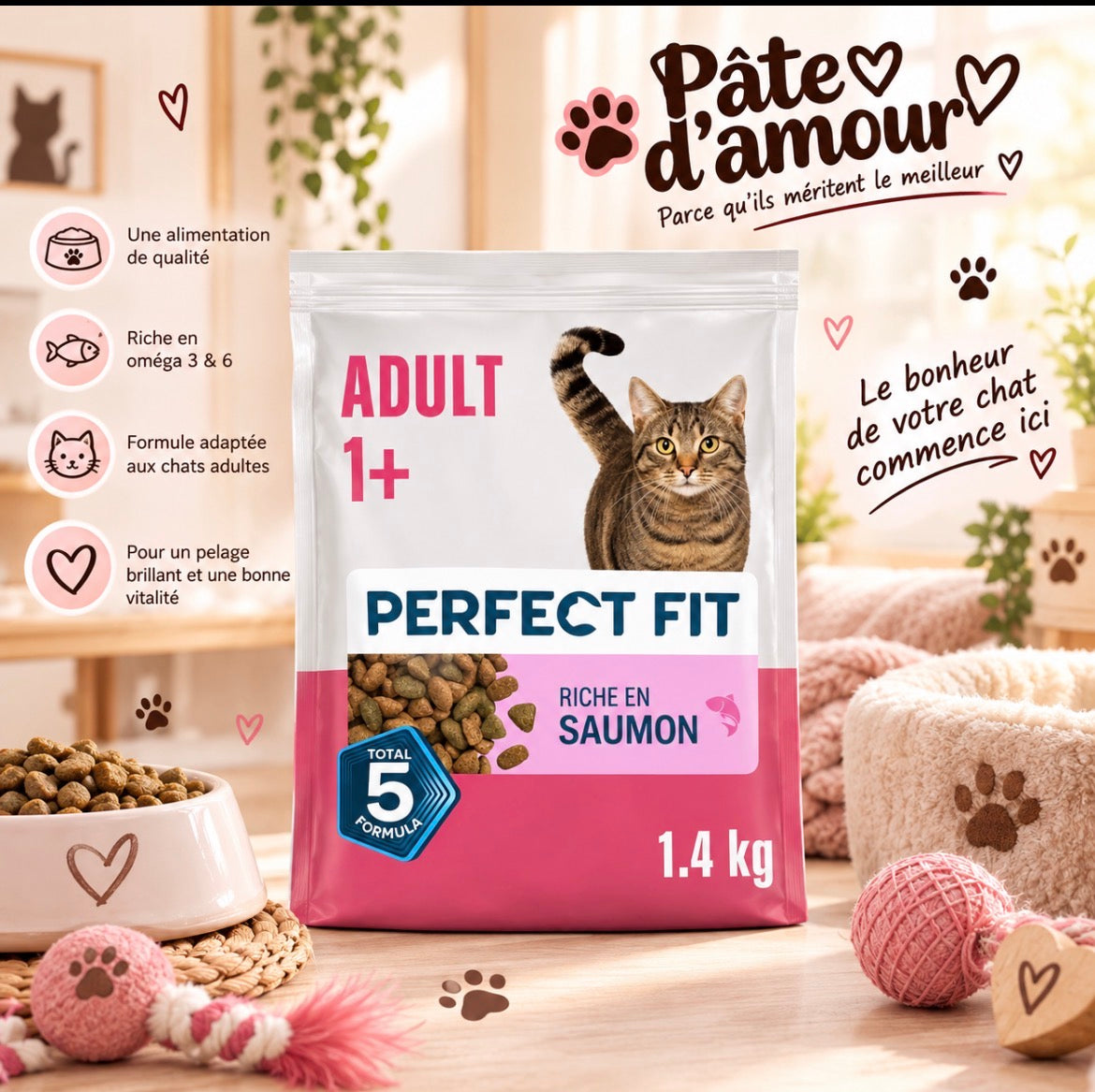 Perfect Fit Adult 1+ – Croquettes au saumon pour chat adulte 1,4 kg