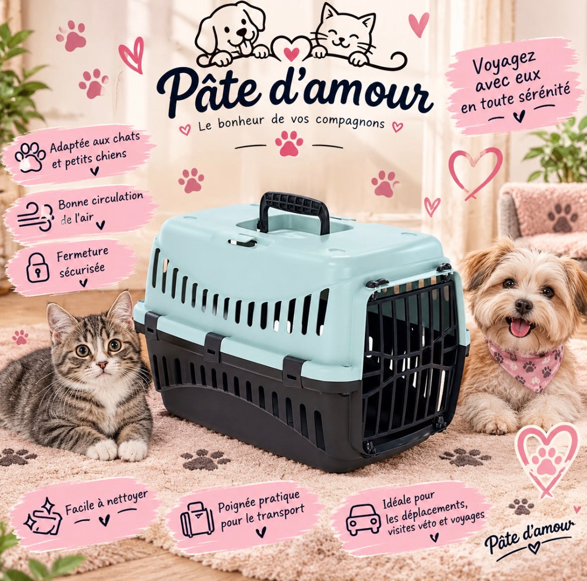 Caisse de Transport pour Chat et Petit Chien – Confort & Sécurité 🐶🐱