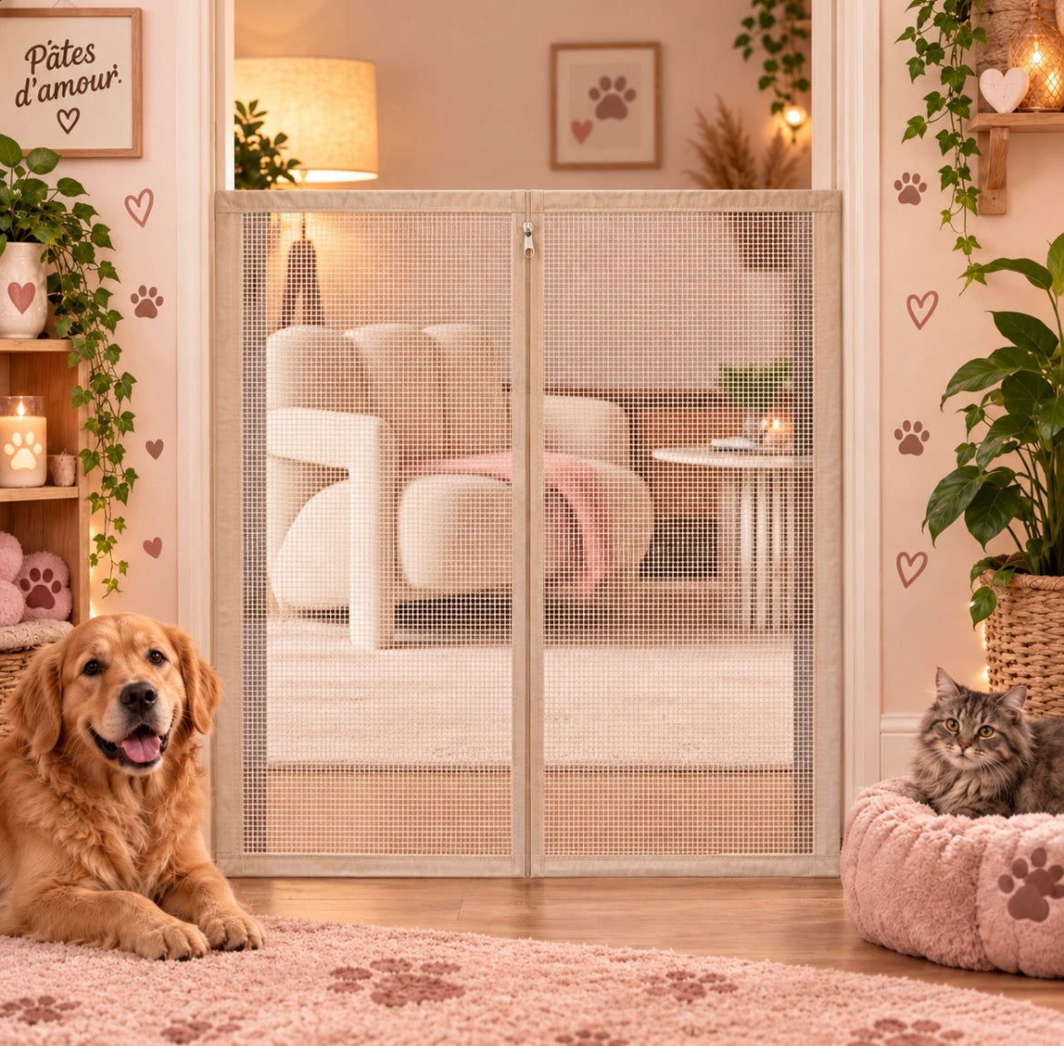 🐶🐱 Barrière de porte pour animaux – Pâtes d’amour 🐾💕